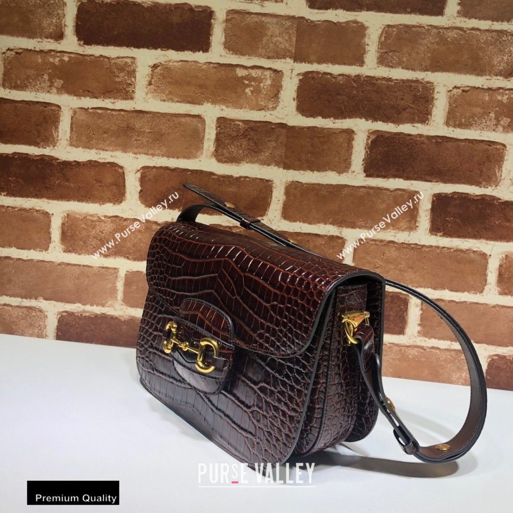 Gucci 1955 Horsebit Shoulder Bag 602204 Croco Pattern Coffee 2020 (dlh-20110501)