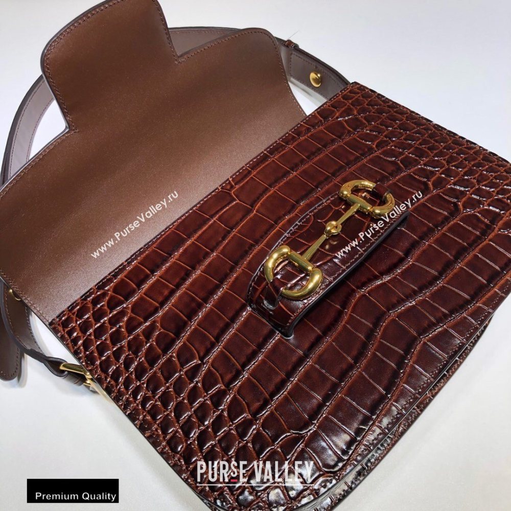 Gucci 1955 Horsebit Shoulder Bag 602204 Croco Pattern Coffee 2020 (dlh-20110501)