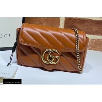 Gucci Diagonal GG Marmont Super Mini Shoulder Bag 476433 Brown 2020 (dlh-20110517)