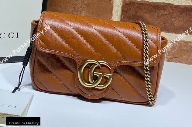 Gucci Diagonal GG Marmont Super Mini Shoulder Bag 476433 Brown 2020 (dlh-20110517)