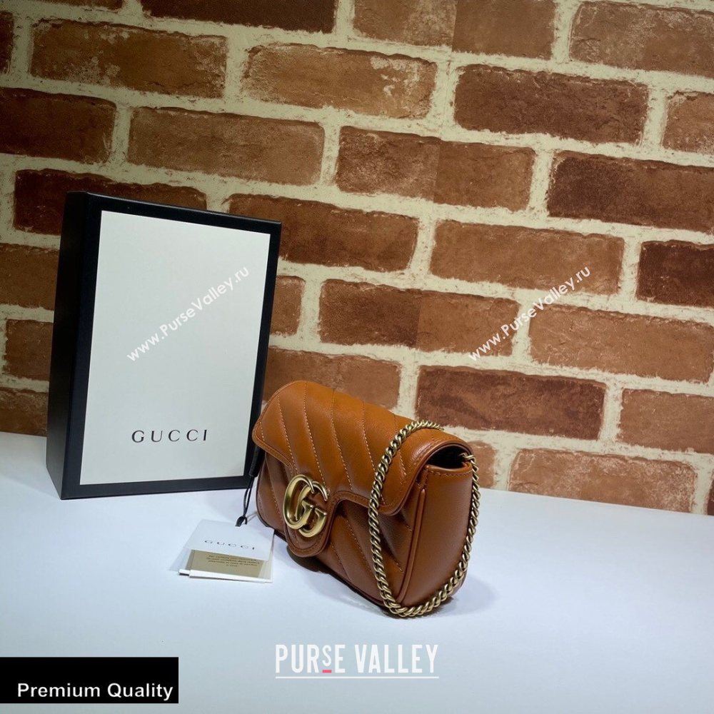 Gucci Diagonal GG Marmont Super Mini Shoulder Bag 476433 Brown 2020 (dlh-20110517)