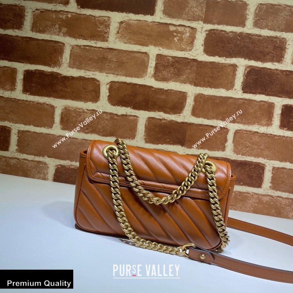 Gucci Diagonal GG Marmont Mini Shoulder Bag 446744 Brown 2020 (dlh-20110516)