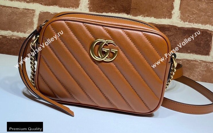 Gucci Diagonal GG Marmont Mini Shoulder Camera Bag 448065 Leather Brown 2020 (dlh-20110514)