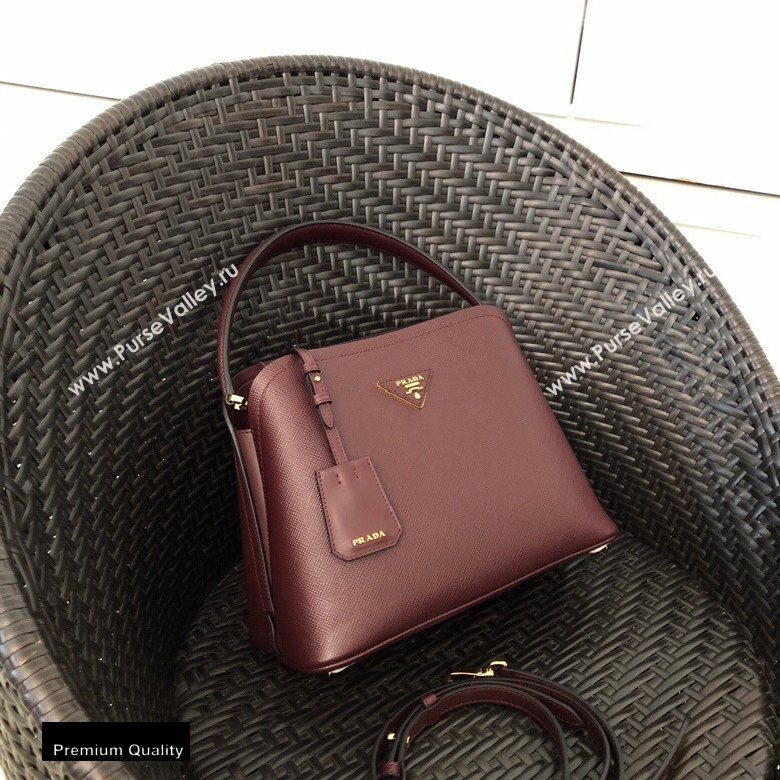 Prada Medium Saffiano Leather Matinee Bag 1BA282 Burgundy 2020 (gongyifang-20110612)