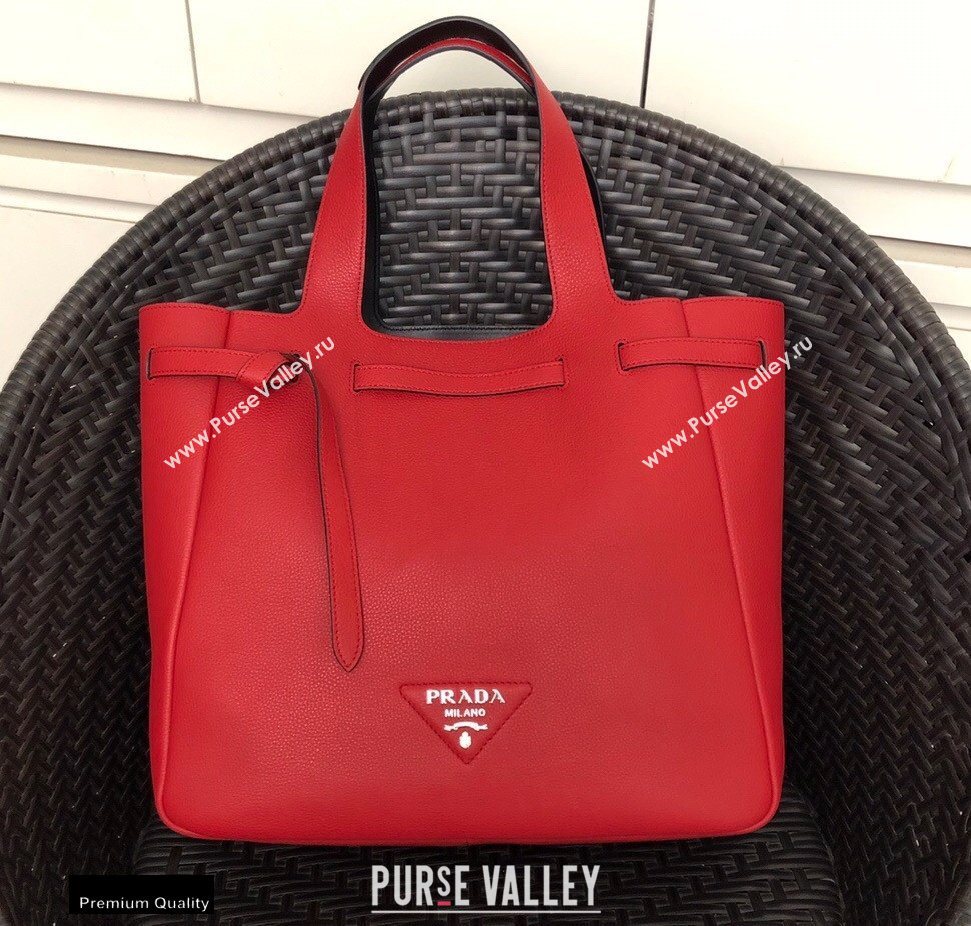 Prada Soft Leather Tote Bag with Drawstring Closure 1BG339 Red 2020 (gongyifang-20110602)