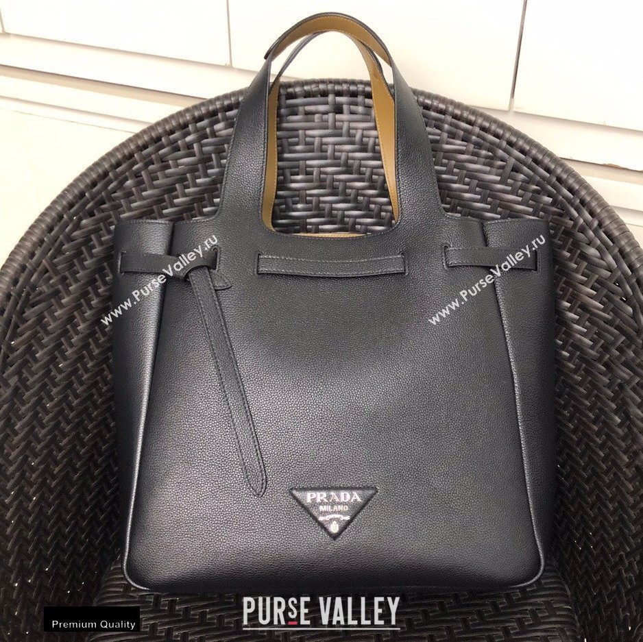 Prada Soft Leather Tote Bag with Drawstring Closure 1BG339 Black 2020 (gongyifang-20110601)