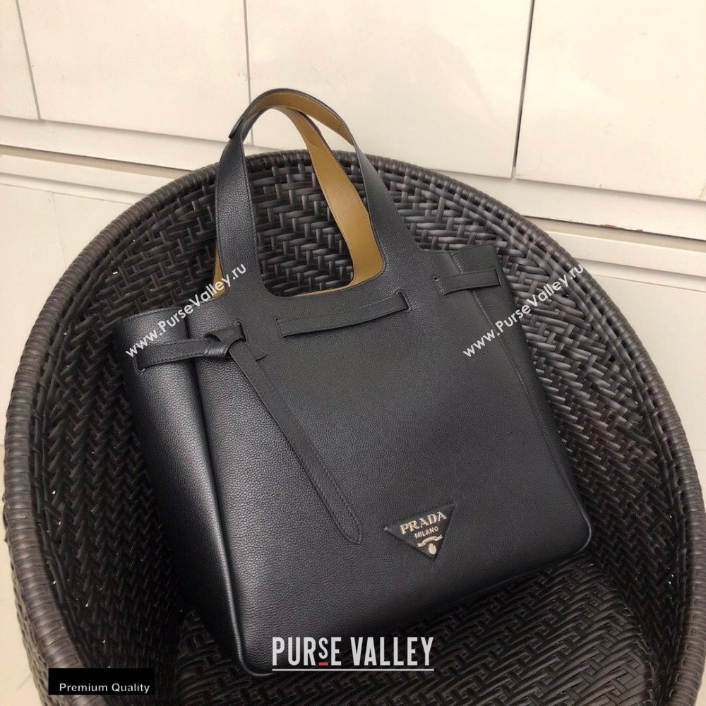 Prada Soft Leather Tote Bag with Drawstring Closure 1BG339 Black 2020 (gongyifang-20110601)