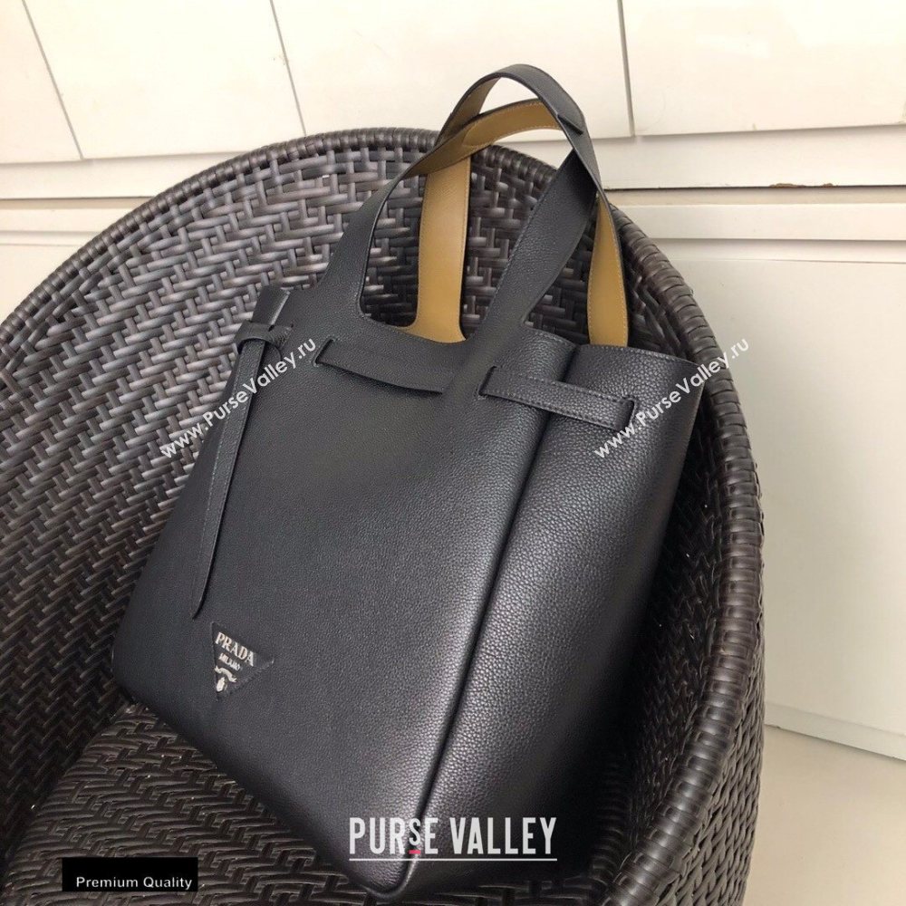 Prada Soft Leather Tote Bag with Drawstring Closure 1BG339 Black 2020 (gongyifang-20110601)