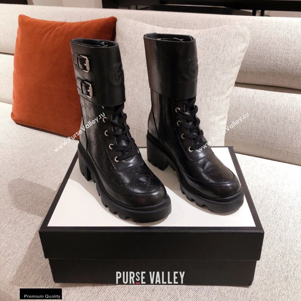 Gucci GG Canvas and Leather Boots Black with Interlocking G 2020 (kaola-20110701)