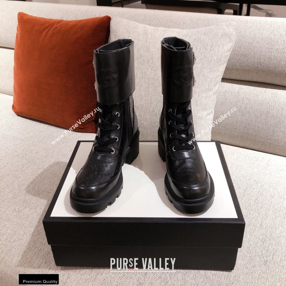 Gucci GG Canvas and Leather Boots Black with Interlocking G 2020 (kaola-20110701)