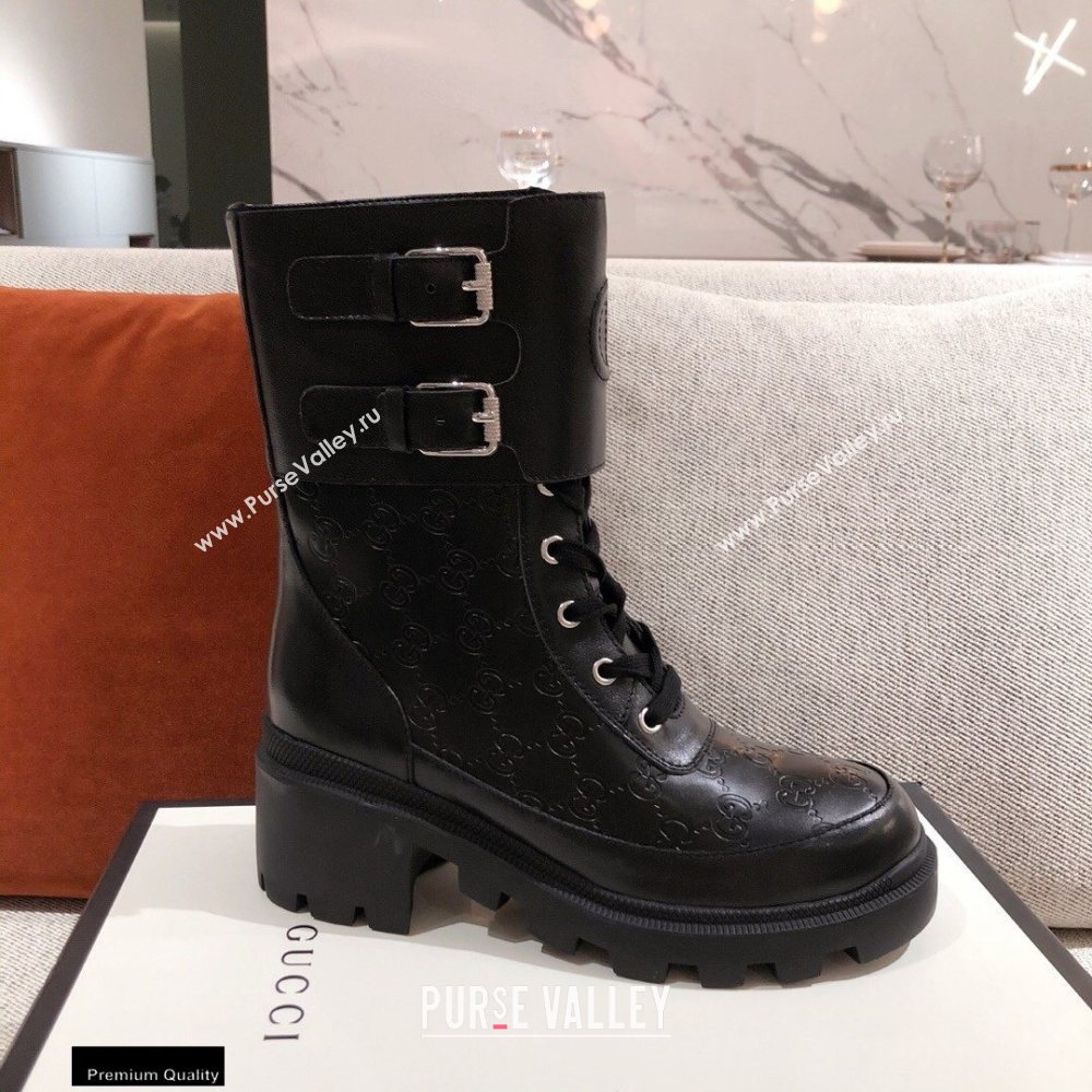 Gucci GG Canvas and Leather Boots Black with Interlocking G 2020 (kaola-20110701)