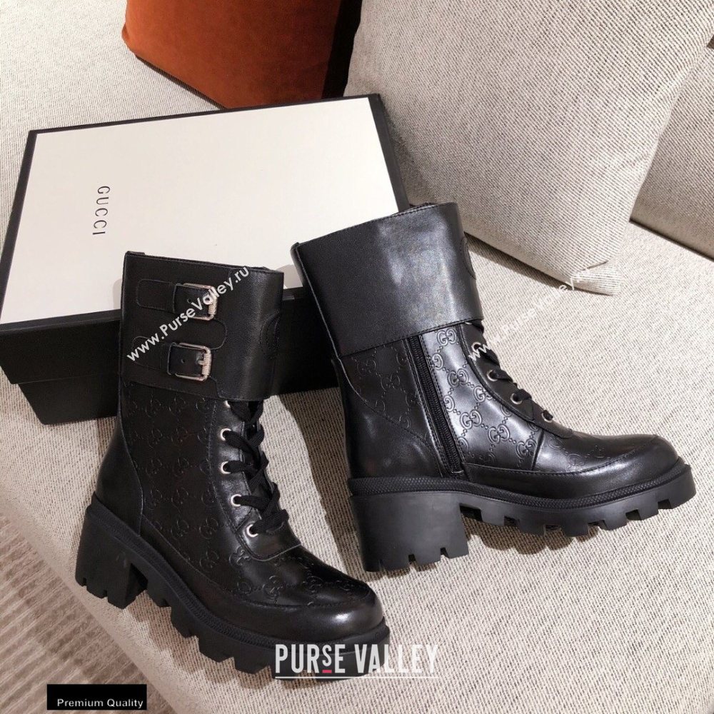 Gucci GG Canvas and Leather Boots Black with Interlocking G 2020 (kaola-20110701)