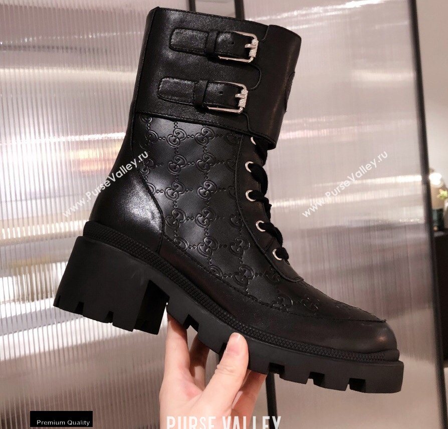 Gucci GG Canvas and Leather Boots Black with Interlocking G 2020 (kaola-20110701)