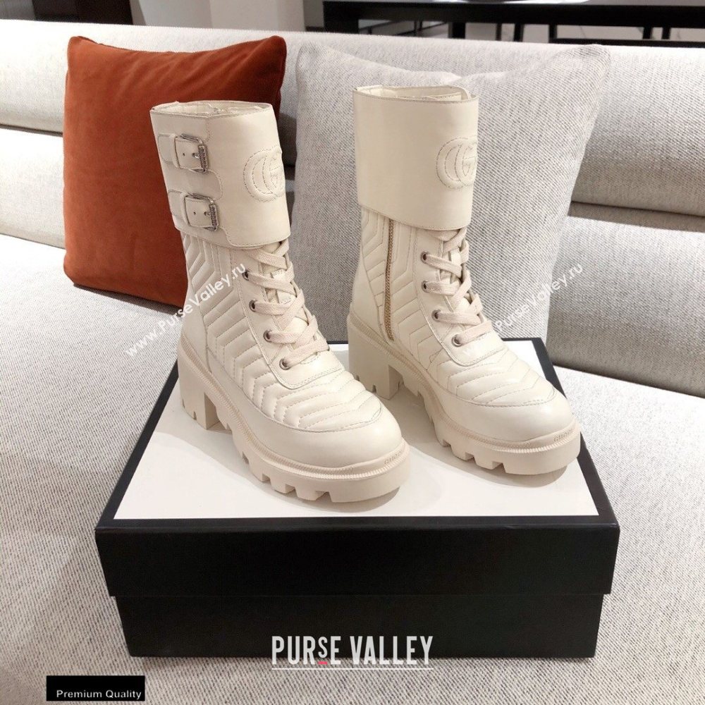 Gucci Chevron Matelasse Leather Boots White with Interlocking G 2020 (kaola-20110708)