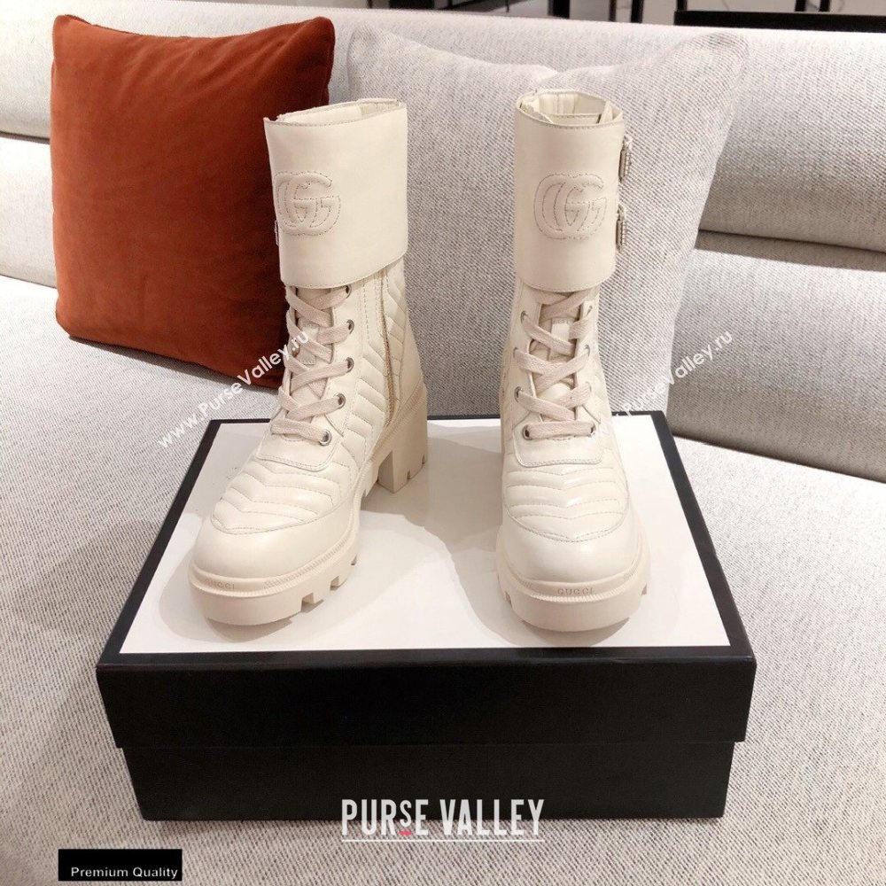 Gucci Chevron Matelasse Leather Boots White with Interlocking G 2020 (kaola-20110708)