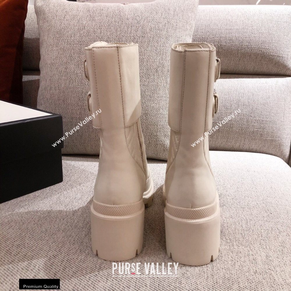 Gucci Chevron Matelasse Leather Boots White with Interlocking G 2020 (kaola-20110708)