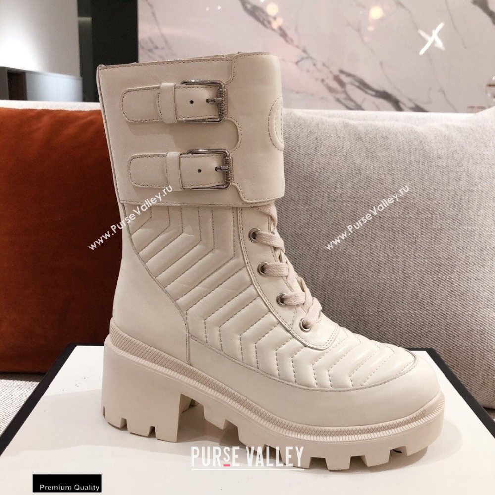 Gucci Chevron Matelasse Leather Boots White with Interlocking G 2020 (kaola-20110708)