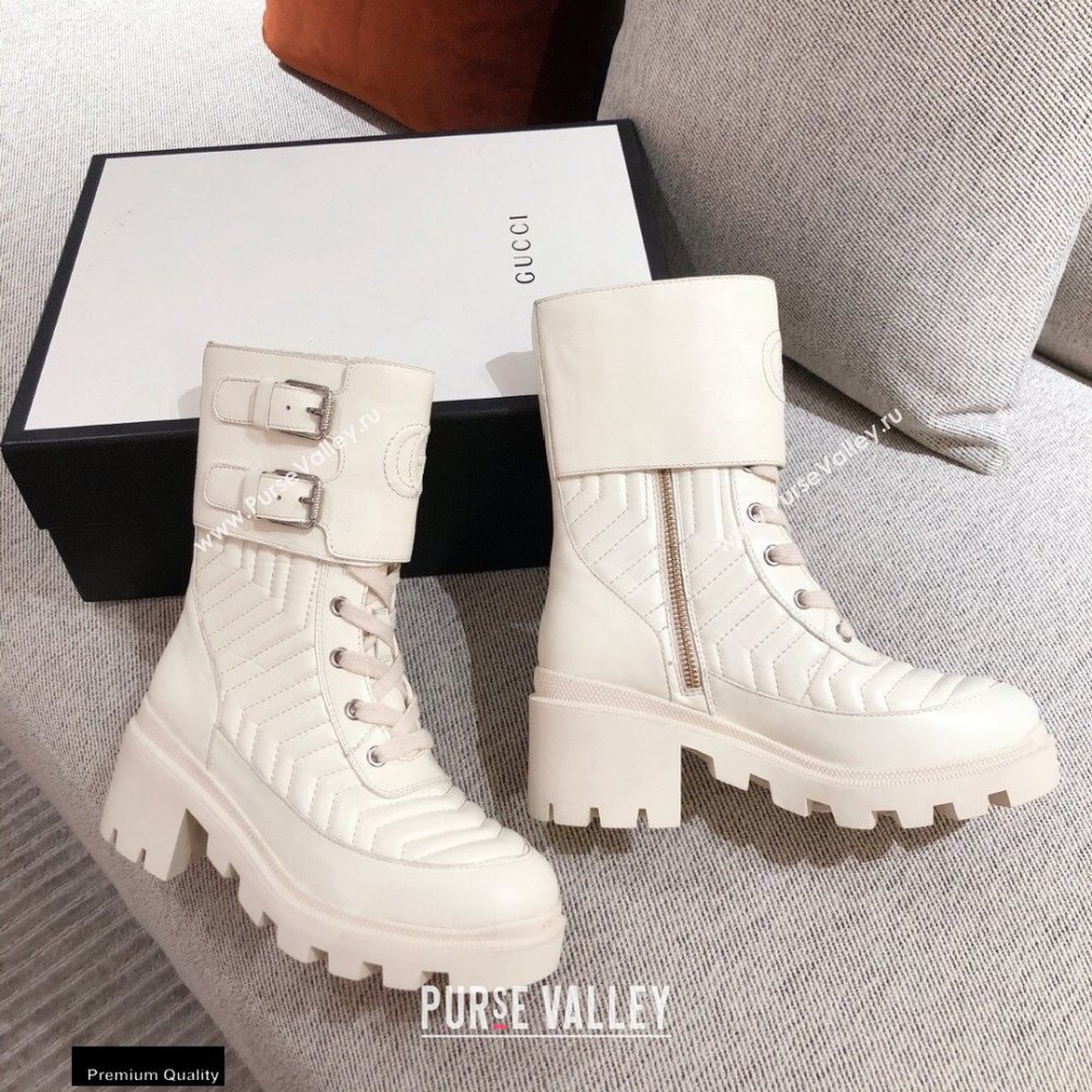 Gucci Chevron Matelasse Leather Boots White with Interlocking G 2020 (kaola-20110708)