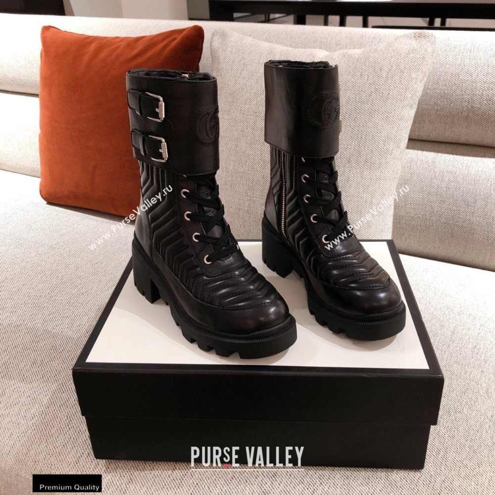 Gucci Chevron Matelasse Leather Boots Black with Interlocking G 2020 (kaola-20110707)