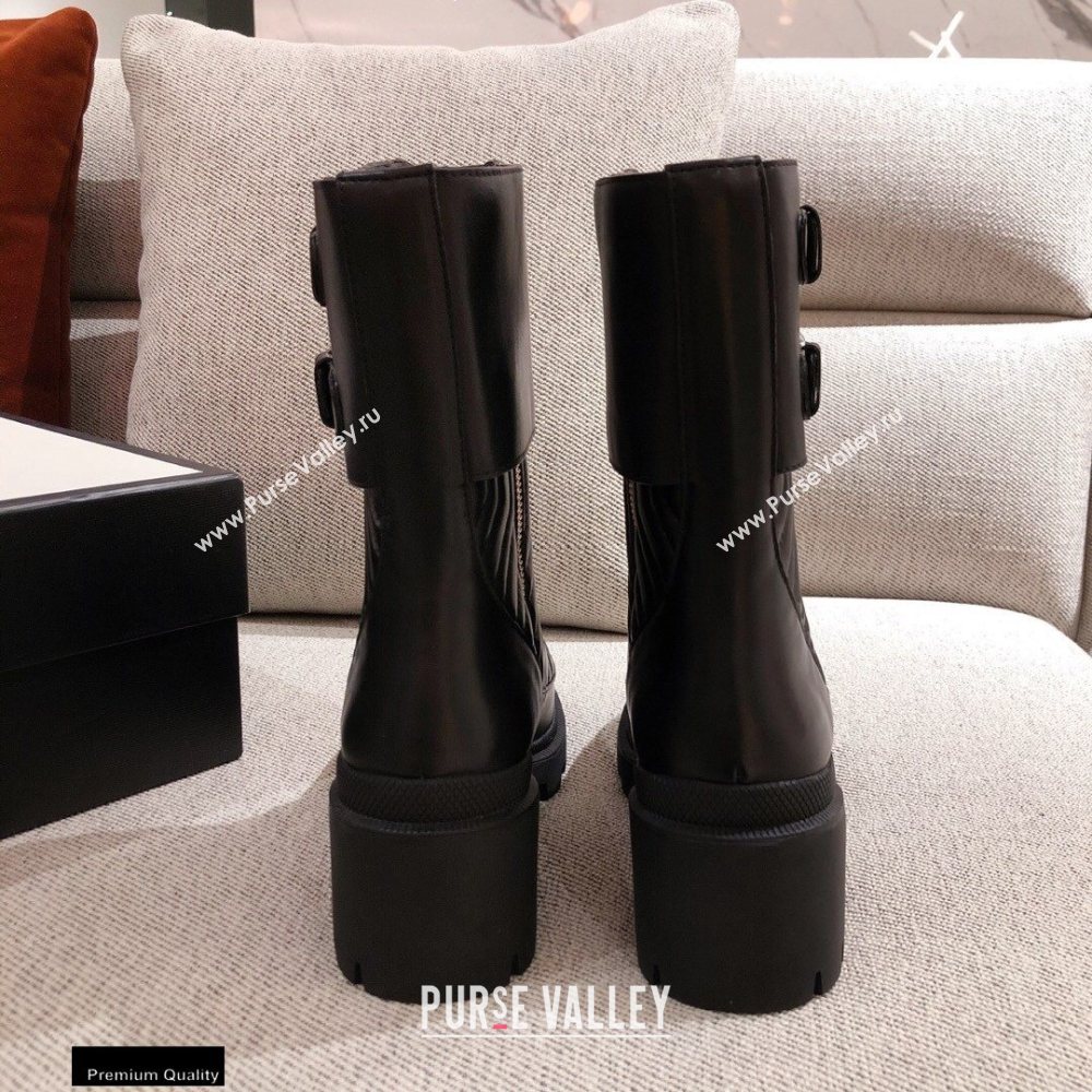 Gucci Chevron Matelasse Leather Boots Black with Interlocking G 2020 (kaola-20110707)