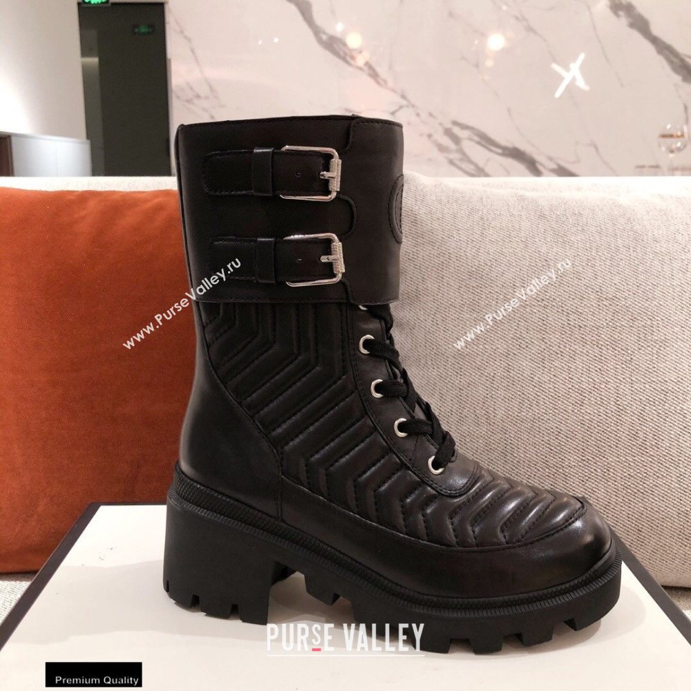 Gucci Chevron Matelasse Leather Boots Black with Interlocking G 2020 (kaola-20110707)