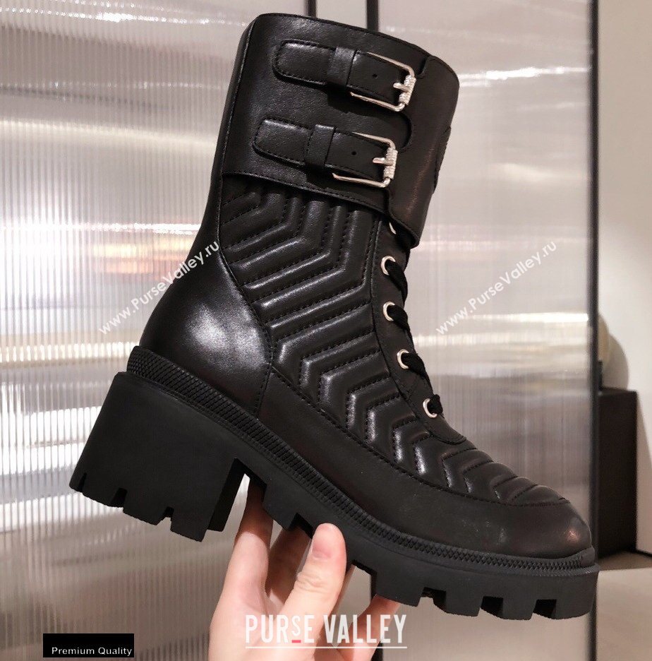 Gucci Chevron Matelasse Leather Boots Black with Interlocking G 2020 (kaola-20110707)