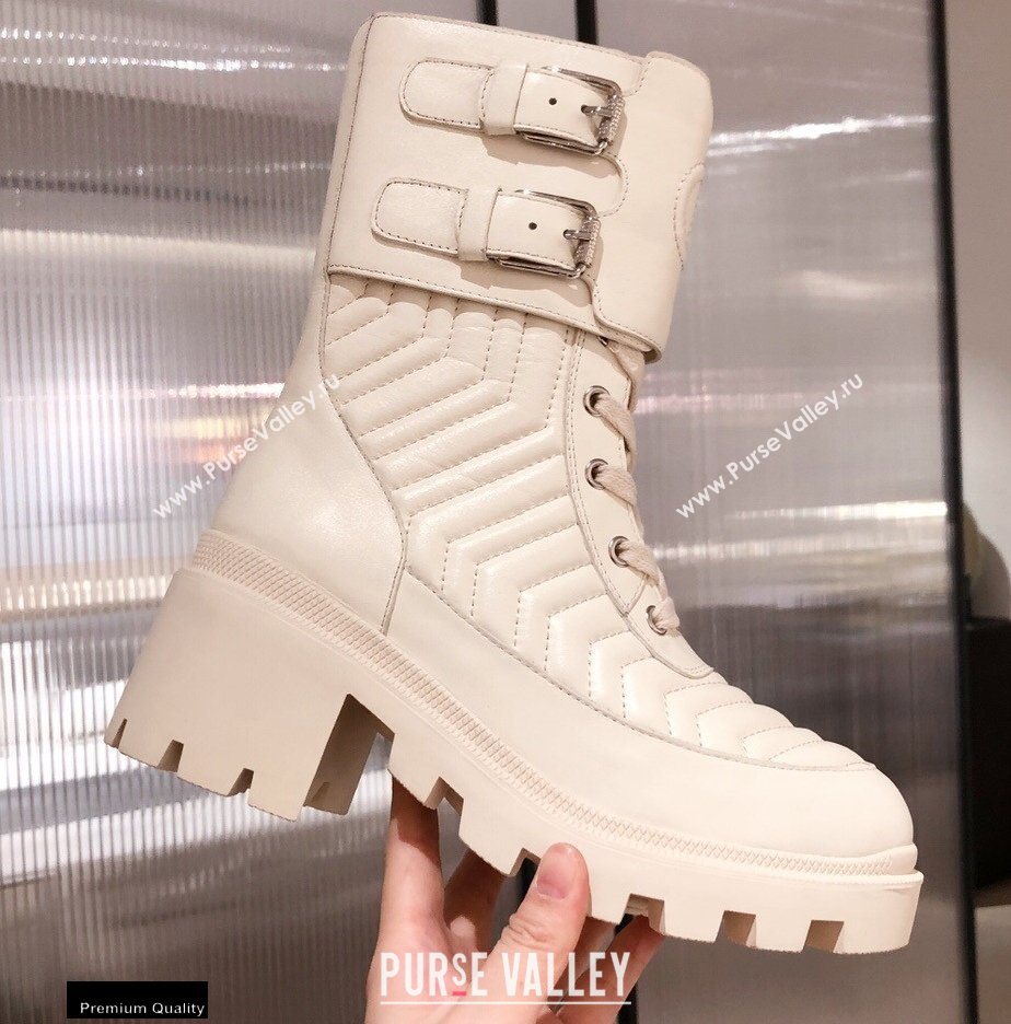 Gucci Chevron Matelasse Leather Boots White with Interlocking G 2020 (kaola-20110708)