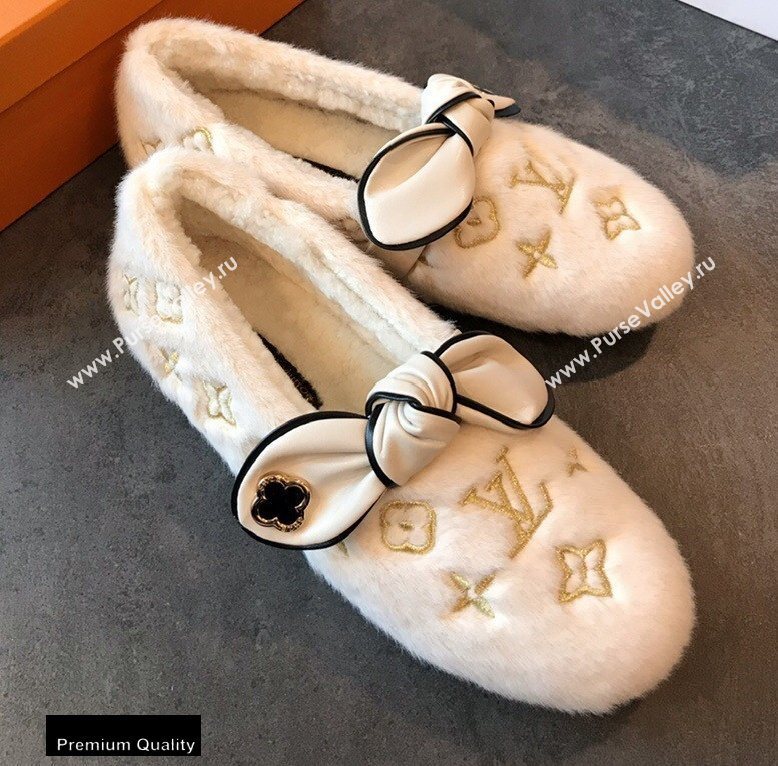 Louis Vuitton Fur Bow Loafers White 2020 (hongxi-20111011)