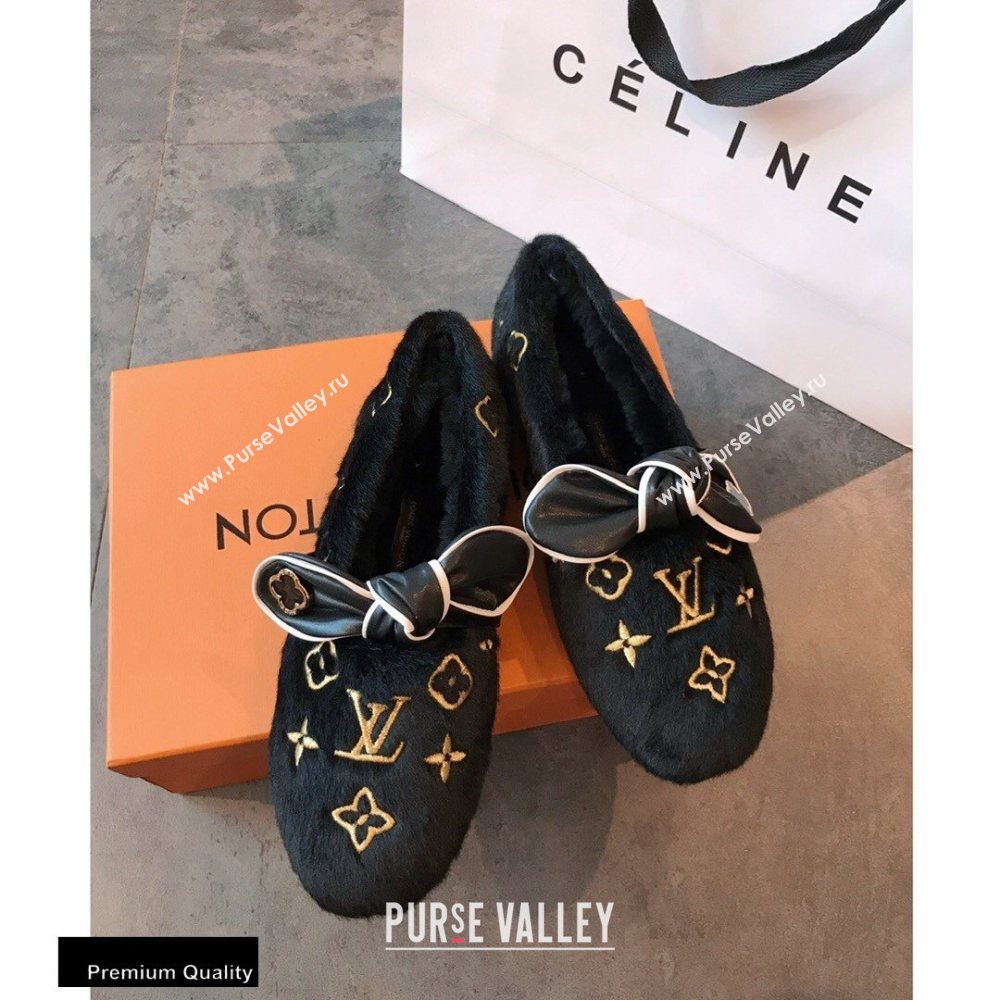 Louis Vuitton Fur Bow Loafers Black 2020 (hongxi-20111010)