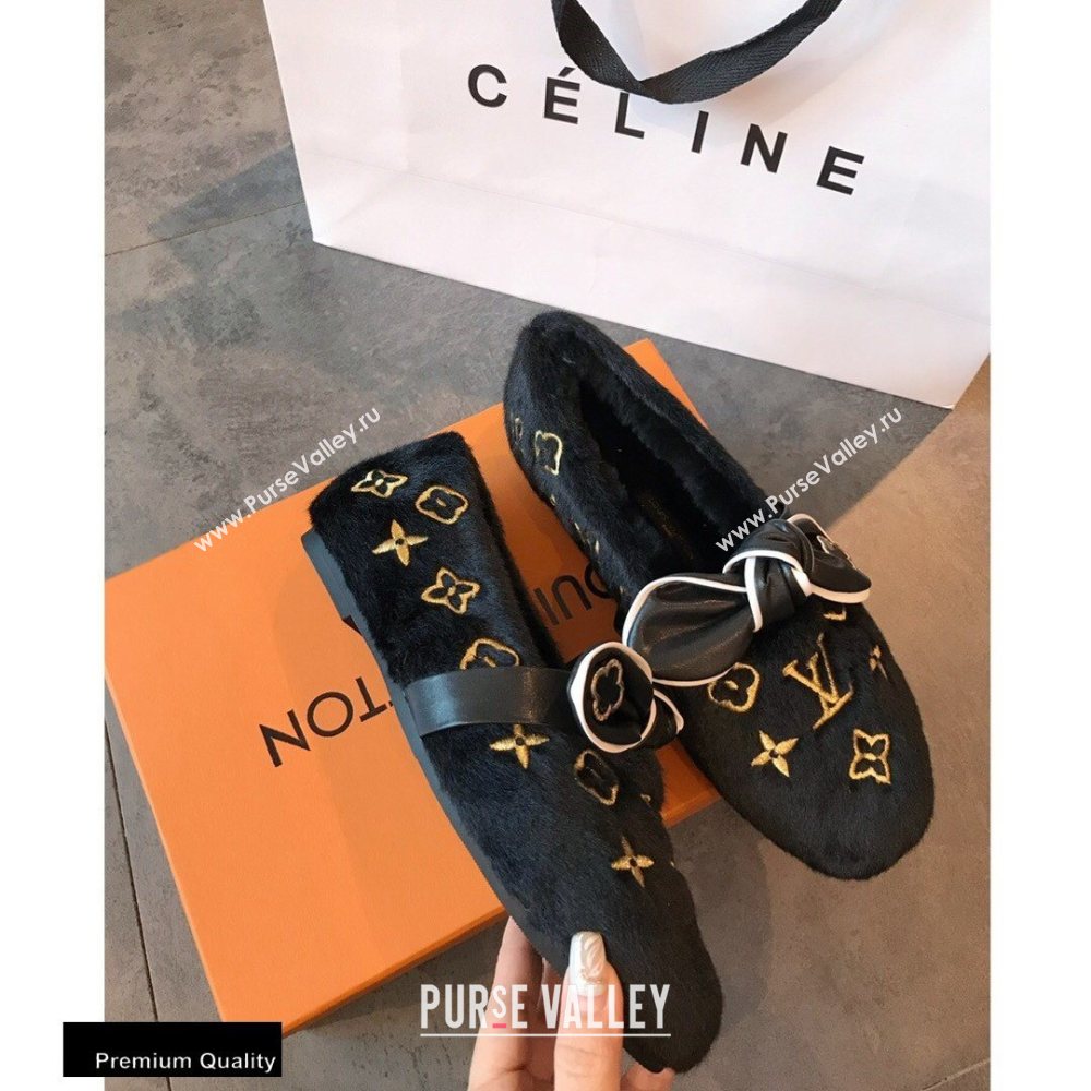 Louis Vuitton Fur Bow Loafers Black 2020 (hongxi-20111010)