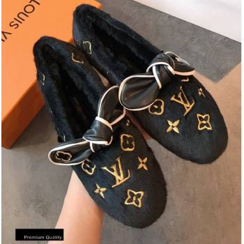 Louis Vuitton Fur Bow Loafers Black 2020 (hongxi-20111010)
