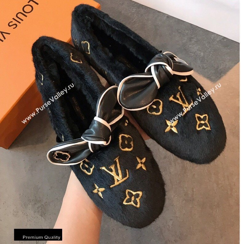 Louis Vuitton Fur Bow Loafers Black 2020 (hongxi-20111010)