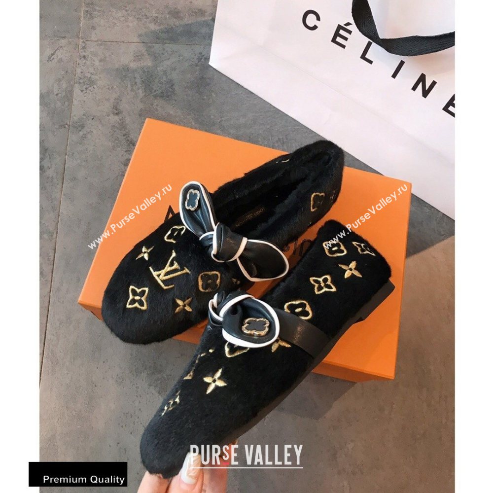 Louis Vuitton Fur Bow Loafers Black 2020 (hongxi-20111010)