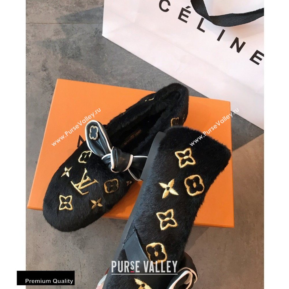 Louis Vuitton Fur Bow Loafers Black 2020 (hongxi-20111010)