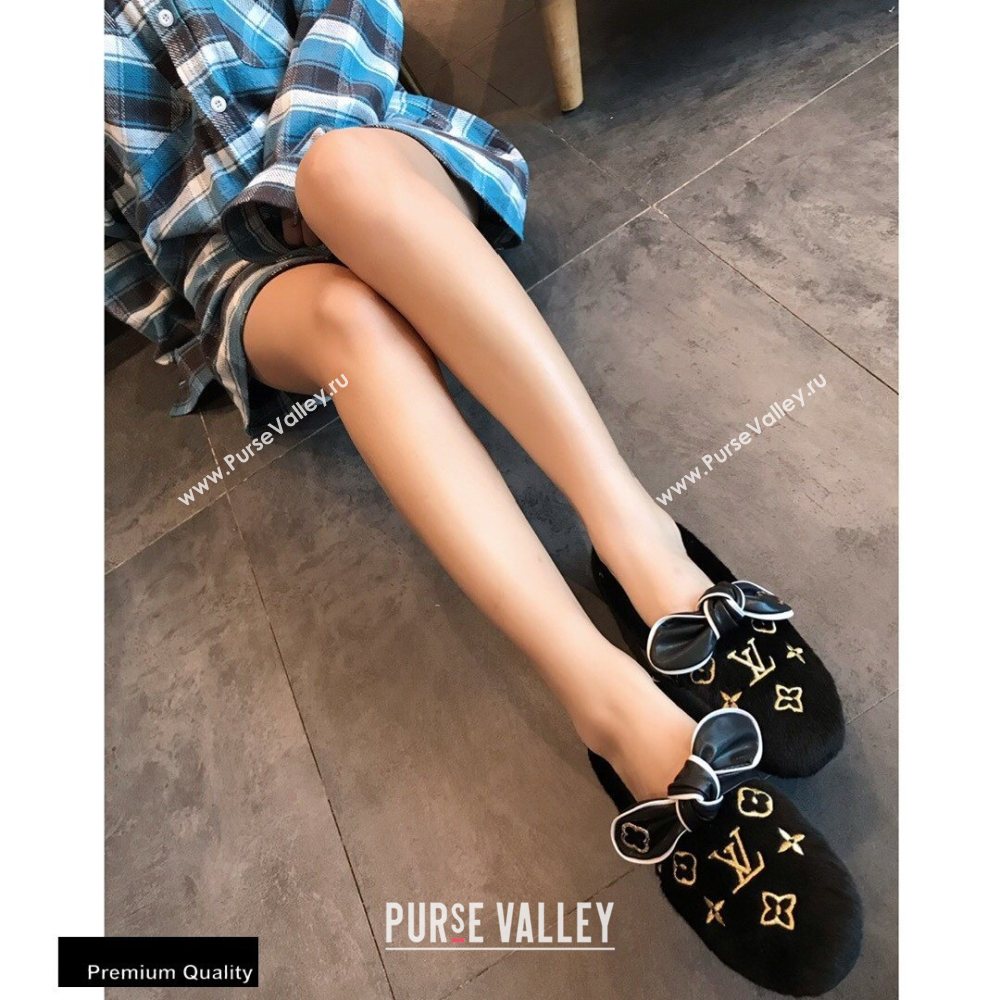 Louis Vuitton Fur Bow Loafers Black 2020 (hongxi-20111010)