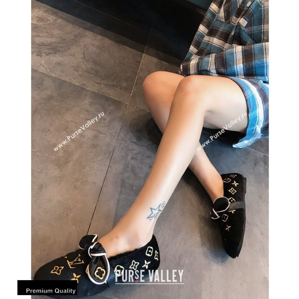 Louis Vuitton Fur Bow Loafers Black 2020 (hongxi-20111010)