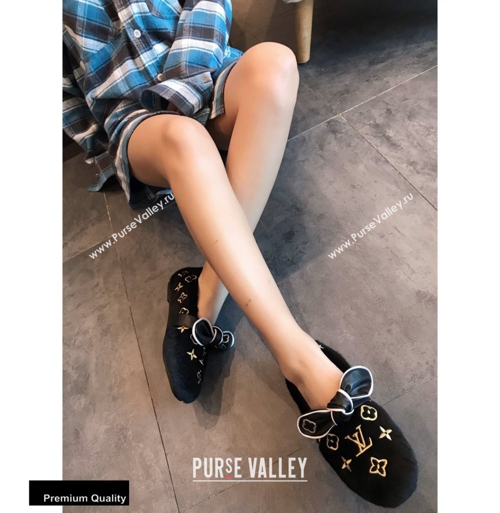 Louis Vuitton Fur Bow Loafers Black 2020 (hongxi-20111010)