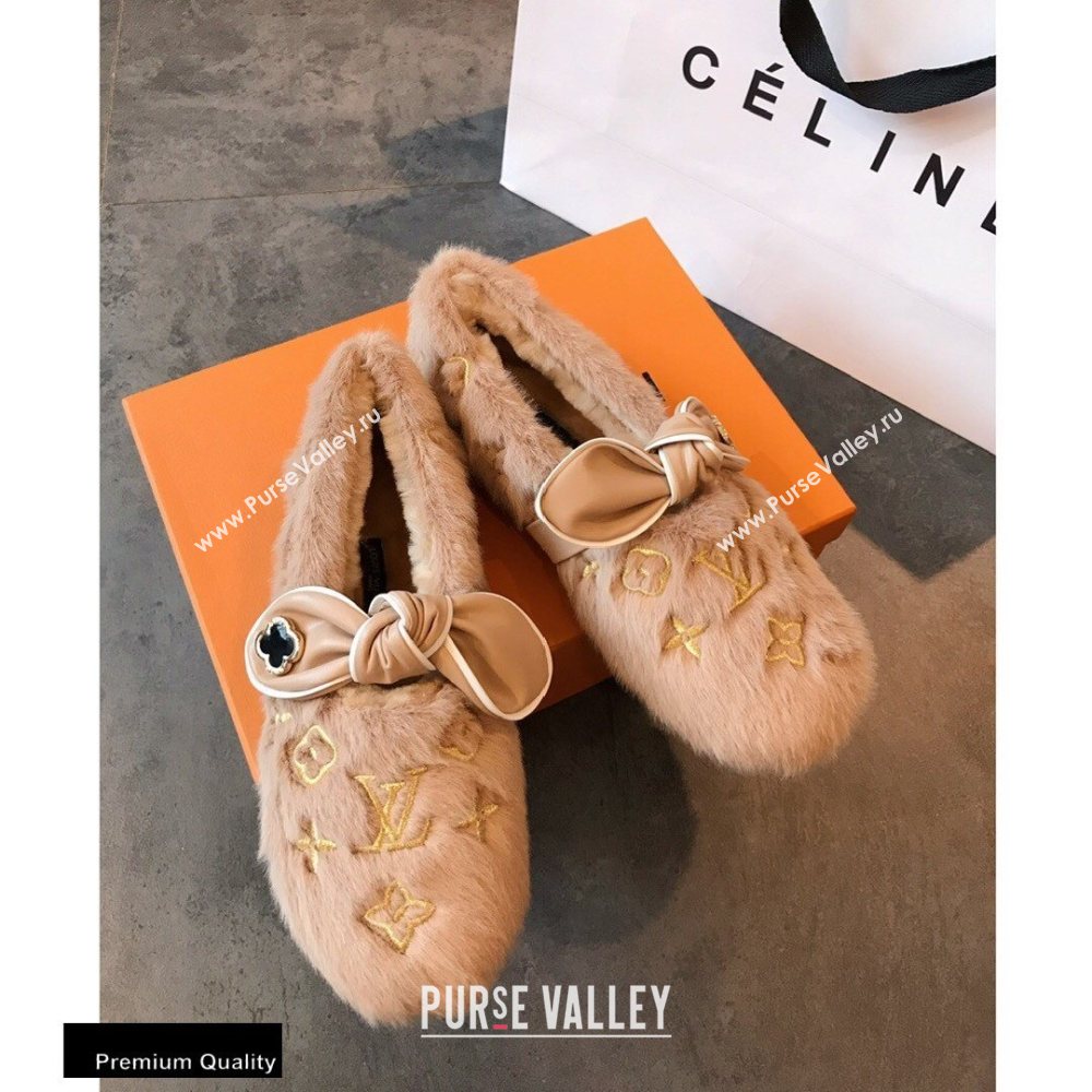 Louis Vuitton Fur Bow Loafers Apricot 2020 (hongxi-20111012)