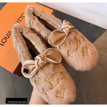 Louis Vuitton Fur Bow Loafers Apricot 2020 (hongxi-20111012)