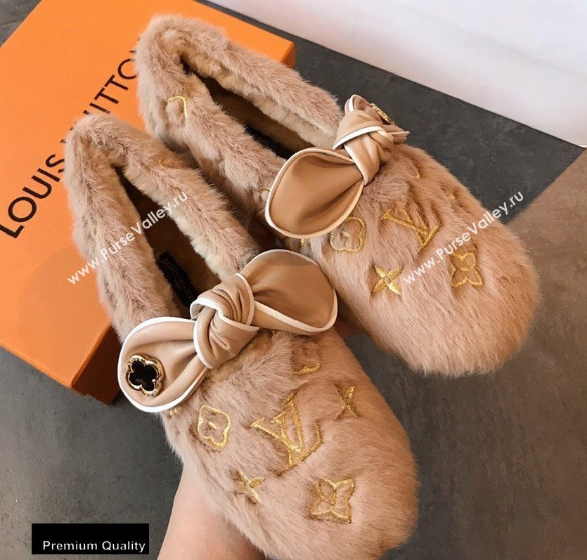 Louis Vuitton Fur Bow Loafers Apricot 2020 (hongxi-20111012)
