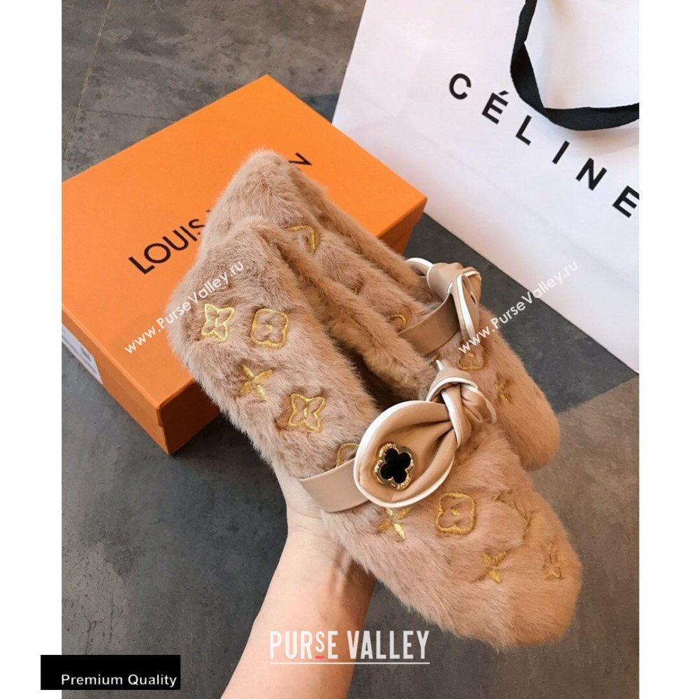 Louis Vuitton Fur Bow Loafers Apricot 2020 (hongxi-20111012)