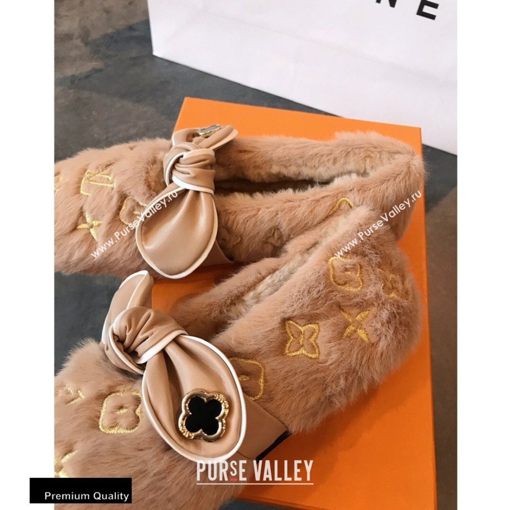 Louis Vuitton Fur Bow Loafers Apricot 2020 (hongxi-20111012)