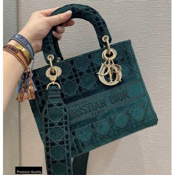 Lady Dior Medium D-Lite Bag in Cannage Embroidered Velvet Green 2020 (vivi-20111113 )