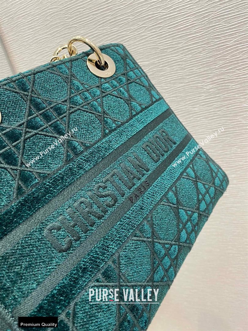 Lady Dior Medium D-Lite Bag in Cannage Embroidered Velvet Green 2020 (vivi-20111113 )