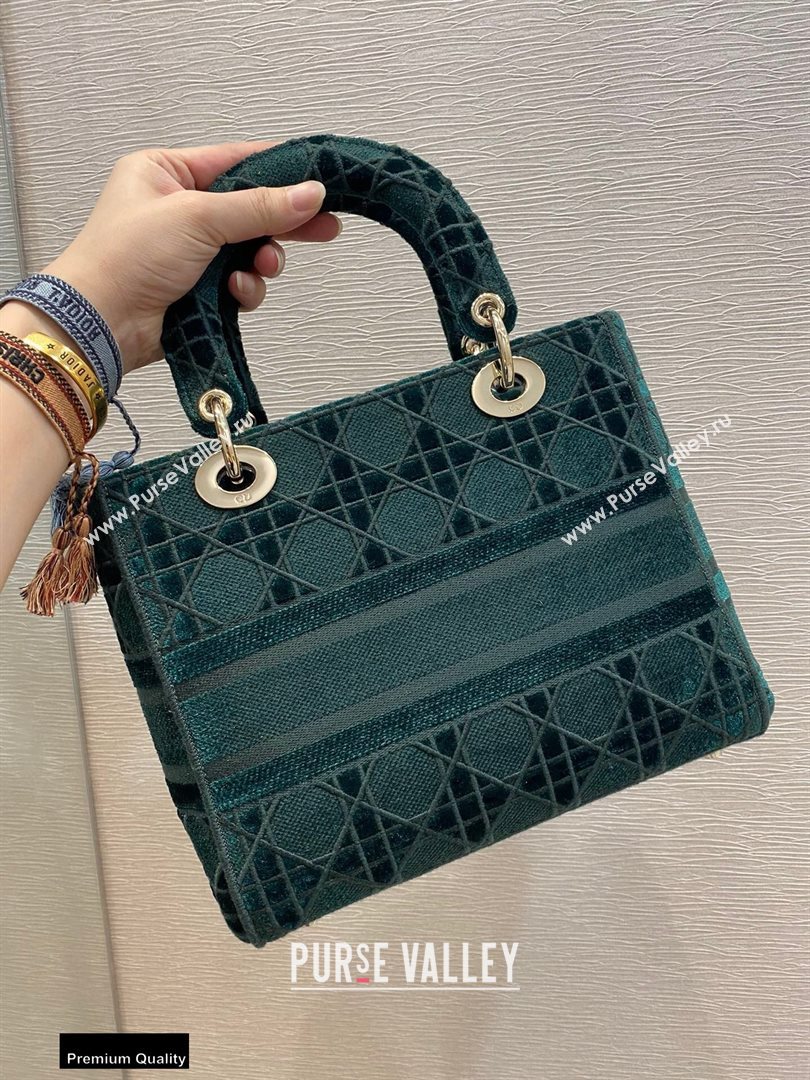 Lady Dior Medium D-Lite Bag in Cannage Embroidered Velvet Green 2020 (vivi-20111113 )