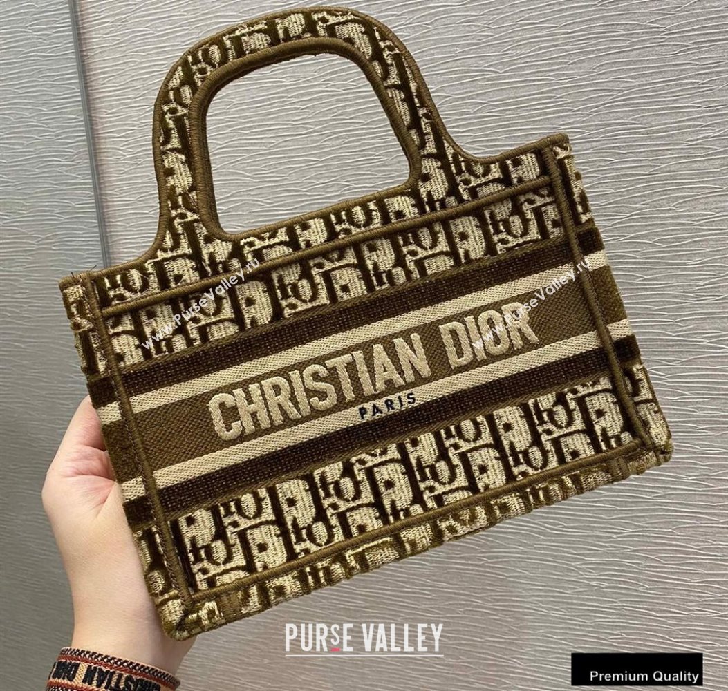 Dior Mini Book Tote Bag in Oblique Embroidered Velvet Brown 2020 (vivi-20111103 )