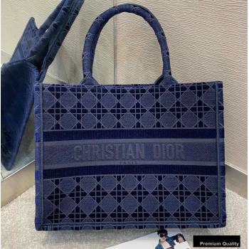 Dior Small Book Tote Bag in Cannage Embroidered Velvet Blue 2020 (vivi-20111108 )