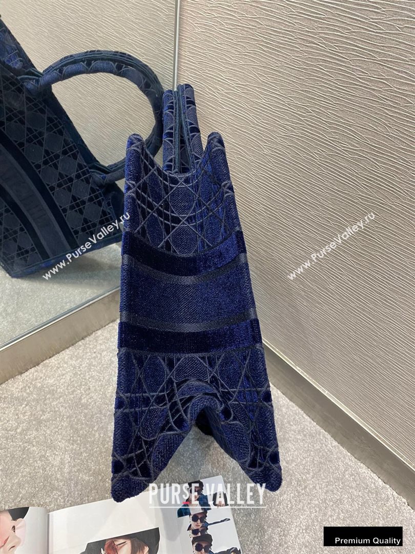 Dior Small Book Tote Bag in Cannage Embroidered Velvet Blue 2020 (vivi-20111108 )