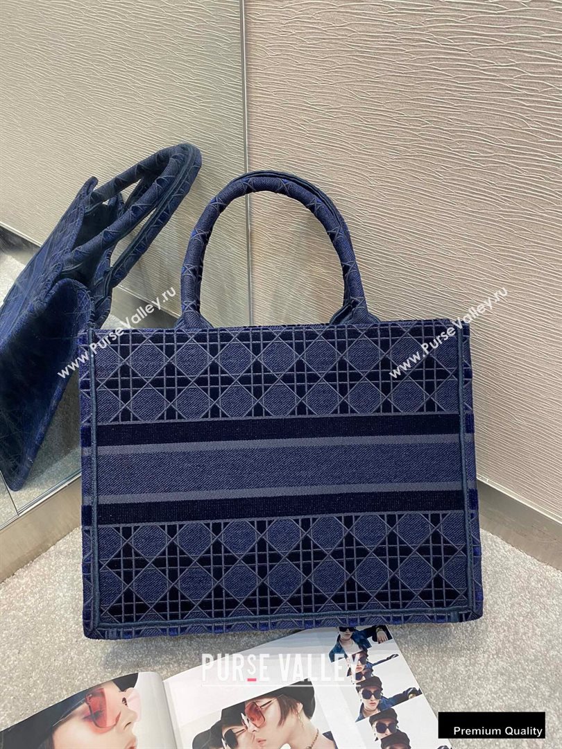 Dior Small Book Tote Bag in Cannage Embroidered Velvet Blue 2020 (vivi-20111108 )