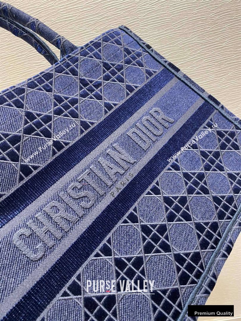 Dior Small Book Tote Bag in Cannage Embroidered Velvet Blue 2020 (vivi-20111108 )